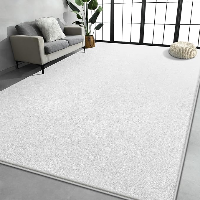 Large Area Rugs for Living Room Bedroom, 6x9 Feet White Rug, Minimalist Modern Shag Rug, Soft Thick Comfy Memory Foam Indoor Carpet, Non-Slip Washable Rug for Boys Girls Dorm Nursery Room Home Decor