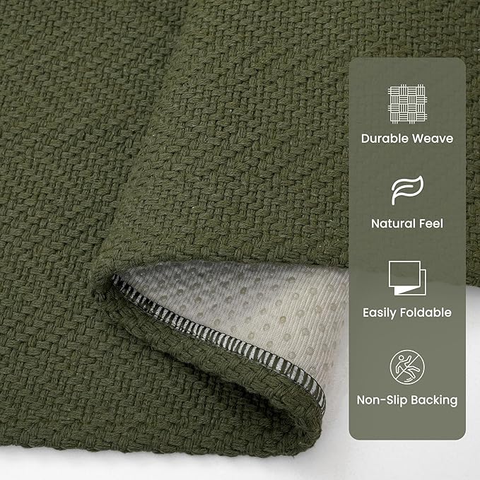 Braided Runner Rug 2x8 Ft Washable Runners for Hallways Kitchen Runner Rug with Rubber Backing Cotton Entryway Runner Indoor, Woven Floor Carpet for Hall Kitchen Bedroom, Dark Green
