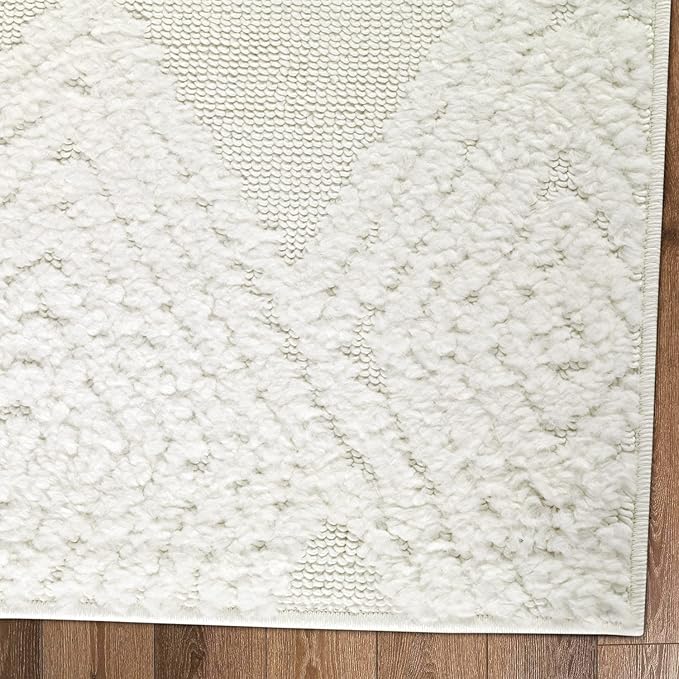 Antep Rugs Palafito 2x4 Geometric Shag Diamond High-Low Pile Textured Indoor Area Rug (White, 2' x 4')