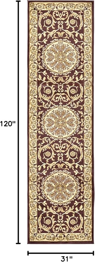 Unique Loom Versailles Collection Traditional Classic Medallion Floral Motif Area Rug (2' 7 x 10' 0 Runner, Brown/ Ivory)