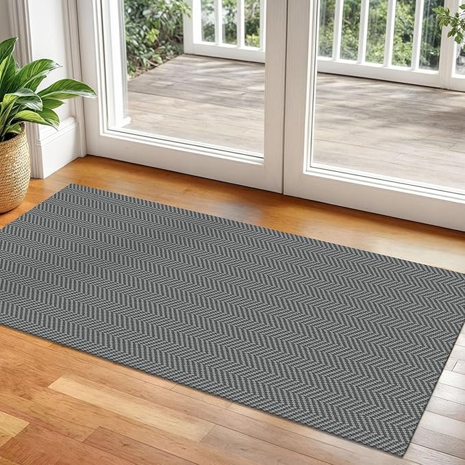 2x5 Ft Runner Rug Washable Runners for Hallways Kitchen Runner Rug with Rubber Backing Cotton Entryway Runner Indoor, Woven Floor Carpet for Hall Kitchen Bedroom, Charcoal Gray/Gray
