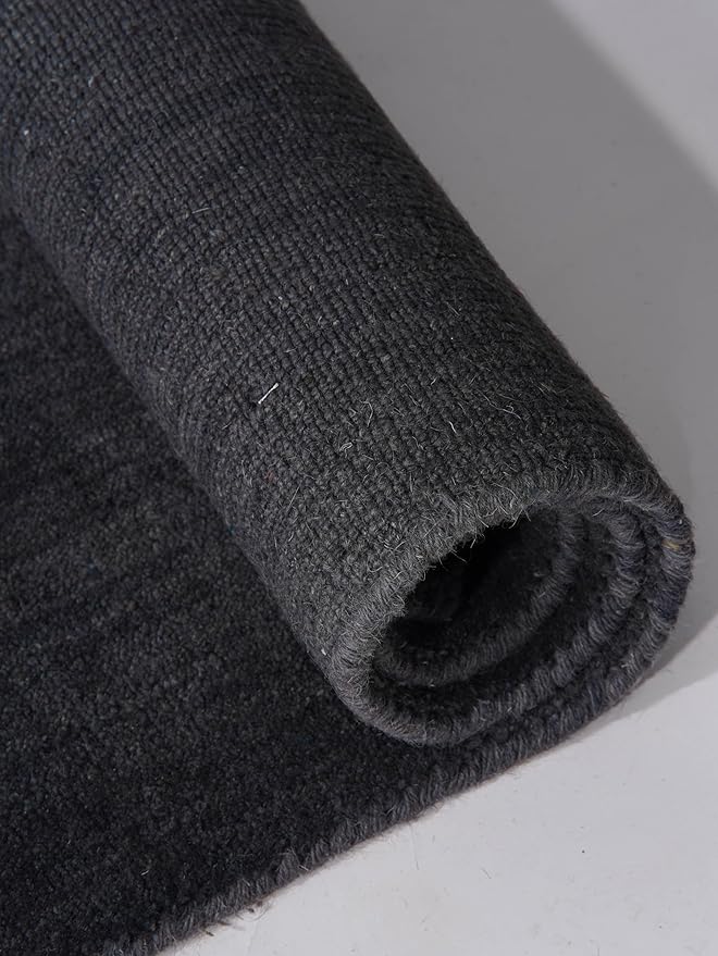 Hand Knotted Loom Wool ECO-Friendly Area Rugs - 10'x10', Square, Charcoal Color, Solid Plain Design, High Pile Handmade Anti Skid Area Rugs for Living Room, Bed Room (L00111)