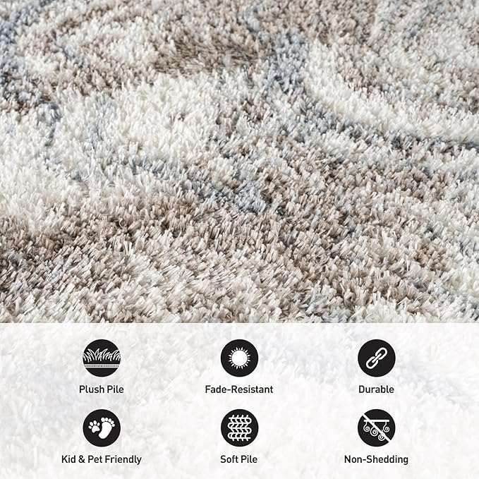 Rugshop Abstract Marble Shag Area Rug Blue 4' x 6' Ideal for Small Living Rooms, Offices, or Beside The Bed