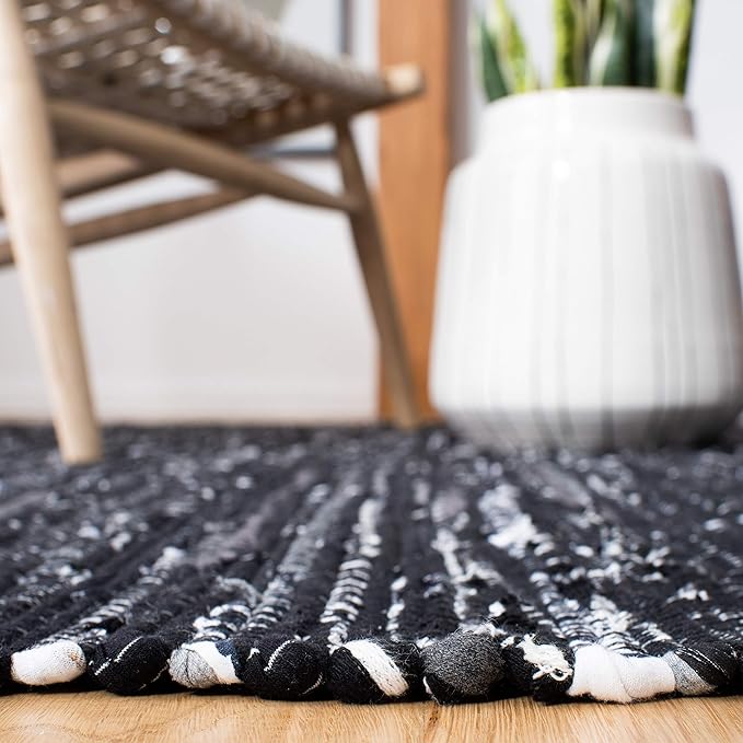 SAFAVIEH Rag Rug Collection Accent Rug - 3' x 5', Black, Handmade Boho Stripe Cotton, Ideal for High Traffic Areas in Entryway, Living Room, Bedroom (RAR121Z)