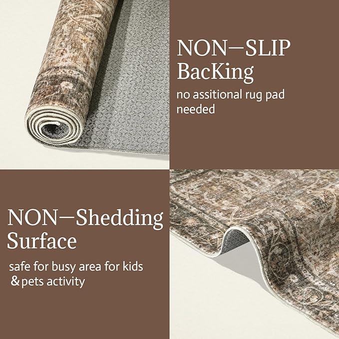 8x10 Washable Area Rugs Ultral Soft Non-Slip Stain Resistant Vintage Boho Large Carpet for High-Traffic Living Room & Dining Room