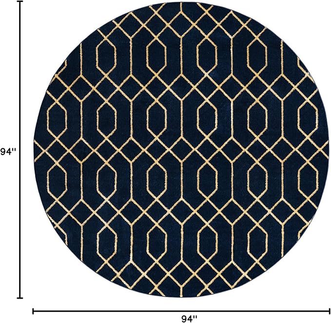 Unique Loom Glam Collection Area Rug - Trellis (7' 10" Round, Navy Blue Gold/ Gold)