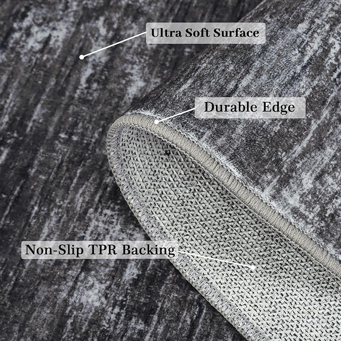 RUGSREAL 6x9 Large Bedroom Area Rug Soft Modern Area Rug for Living Room Non-Slip Stain Resistant Abstract Throw Floor Carpet Contemporary Rug Solid Color Rug for Dining Room Office, Dark Grey