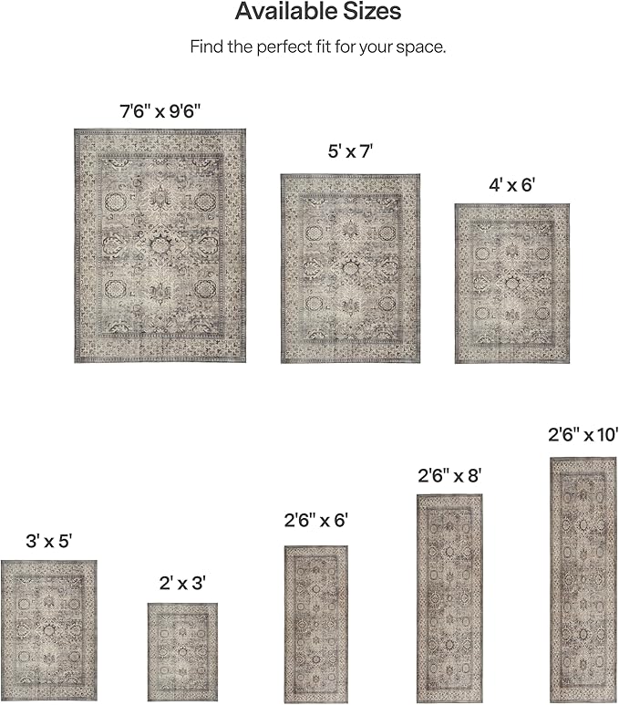 ReaLife Rugs Machine Washable Area Rug - Living Room Bedroom Bathroom Kitchen Entryway Office - Padded Low Pile Stain Resistant Premium - Boho Farmhouse Vintage - Paz - Beige Gray Ivory 7'6" x 9'6"