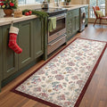 jinchan Elora 3x8 Floral Runner Rug for Hallway Washable Kitchen Runner Vintage Romance Design Non Slip Thin Indoor Floor Cover Low-Profile Throw Carpet for Entryway Bathroom Bedroom Porch, Red/Beige