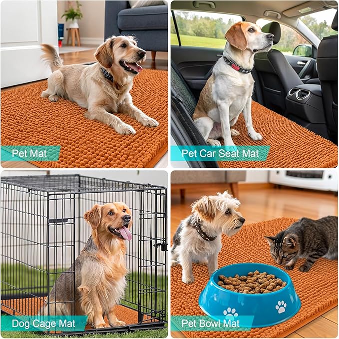 OLANLY Dog Door Mat for Muddy Paws 44x24, Absorbs Moisture and Dirt, Absorbent Non-Slip Washable Doormat, Quick Dry Chenille Mud Mat for Dogs, Entry Indoor Entryway Carpet for Inside Floor, Clay