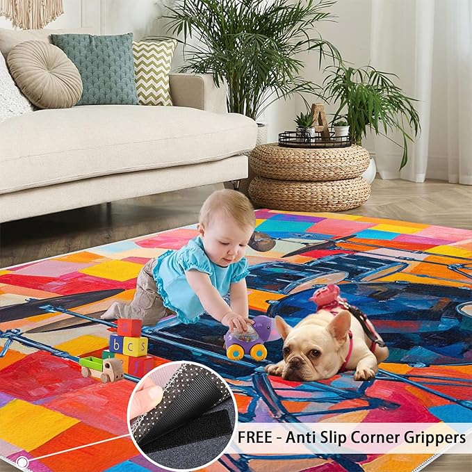 6x8 Drum Set Classroom Rugs - Abstract Art Playroom Rug, Pop Art Carpet Area Rug for Girls Bedroom Kids Room Basement Office Classroom