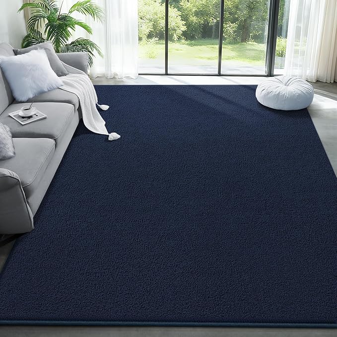 Area Rugs for Bedroom Living Room, Navy Blue 4x6 Thickened Memory Foam Washable Rugs, Modern Non-Slip Ultra Soft Minimalist Solid Indoor Carpets for Boys Girls Nursery Room Décor