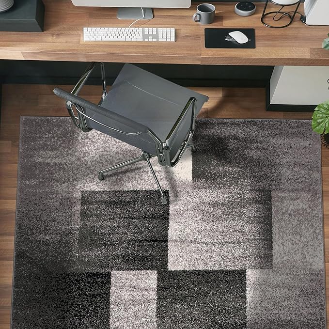 Rugshop Gray Contemporary Distressed Boxes Area Rug, Soft & Non-Shedding Accent for Small Living Room, Bedroom and Home Office, 3' x 5'