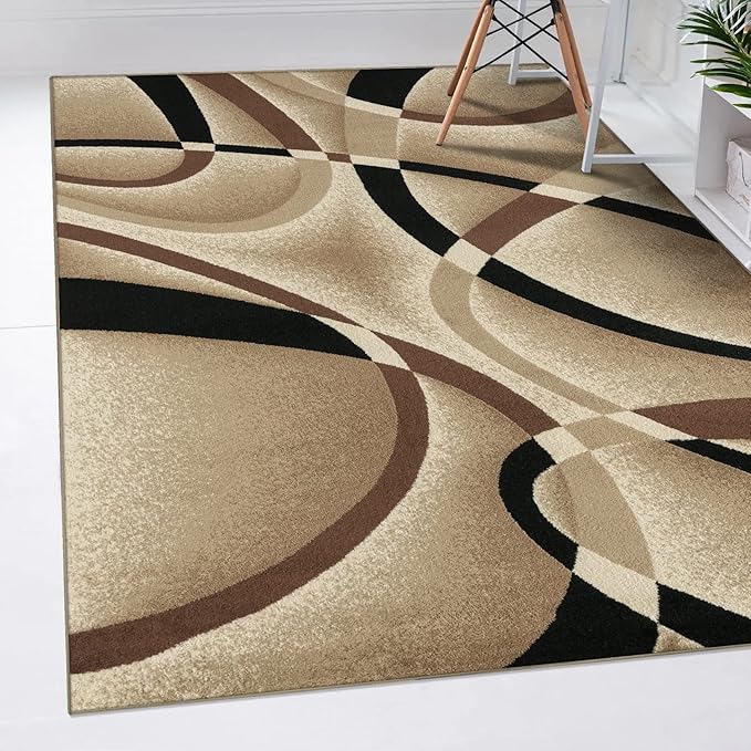 2305 Geometric Abstract Beige 5x7 Area Rugs for Living Room