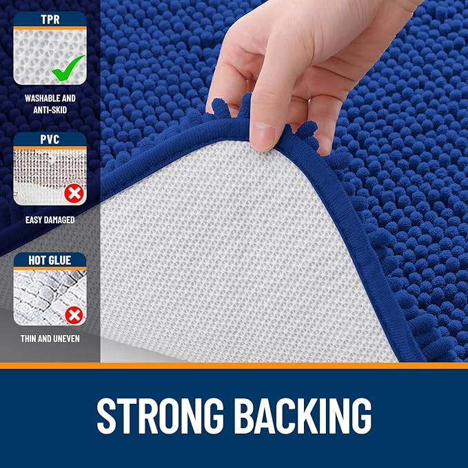 OLANLY Bathroom Rugs 70x46, Extra Soft Absorbent Chenille Bath Rugs, Rubber Backing Quick Dry, Machine Washable Bath Mats for Bathroom Floor, Tub and Shower, Home Decor Accessories, Royal Blue