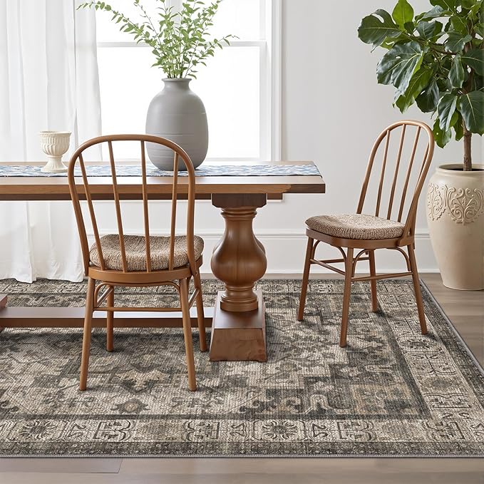 LUMI Washable Area Rug 4x6 for Living Room, Ultra Soft Stain Resistant Carpet with Non Slip Rubber Backing, Non-Shedding Low Pile Rugs for Bedroom, Dining Room, Indoor, Office