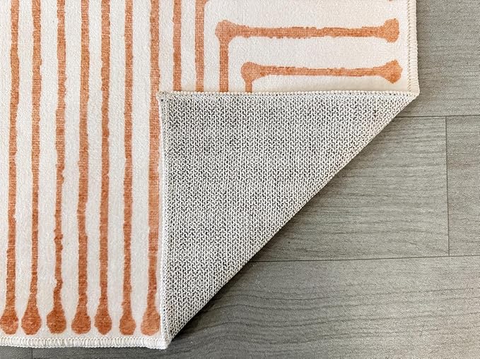 GLN Rugs Contemporary Collection - Machine Washable Area Rug, Contemporary Washable, Non Slip, Low Pile Chenille Rug, Living Room, Bedroom, Kitchen Rug (8' x 10' Orange Beige)