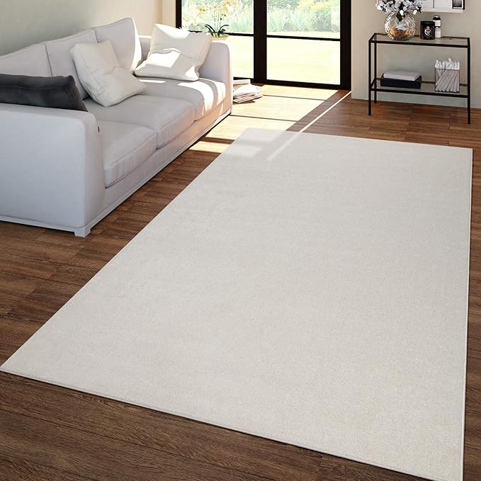 Paco Home Solid Area Rug in Cream Modern Plain Design, Size: 5'3" x 7'3"