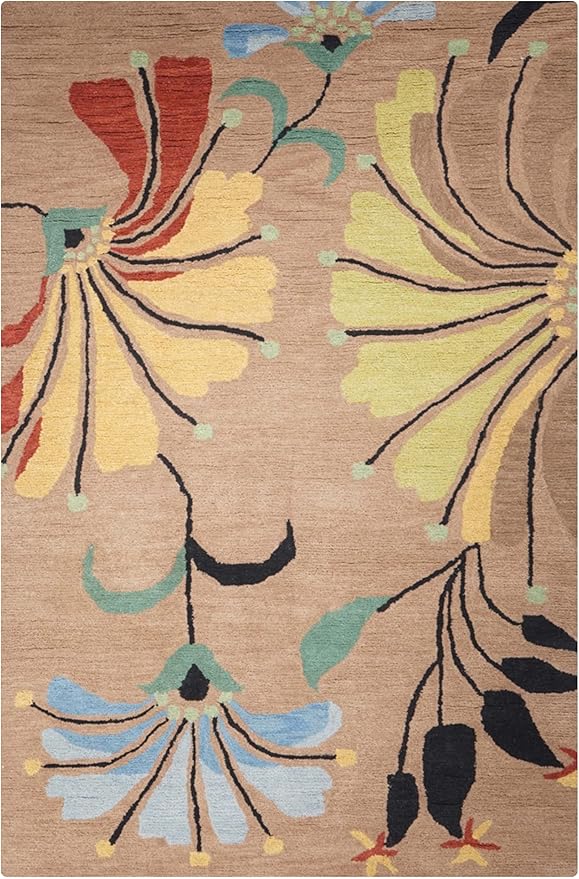 Rugsotic Carpets Hand Tufted Wool ECO-Friendly Area Rugs - 4'x6', Rectangle Shape, Camel, Floral Modern Design, High Pile Thick Handmade Anti Skid Area Rugs for Living Room, Bed Room (K00219)