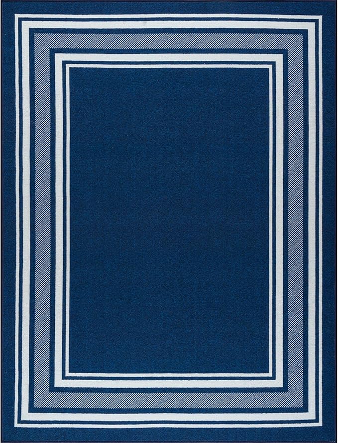 Beverly Rug Non Slip Area Rugs 5x7 Modern Bordered Non Skid Rubber Backing Soft Area Rug for Living Dining Room Easy to Clean Non Shedding Kitchen Bedroom Indoor Carpet 5 x 7 Navy