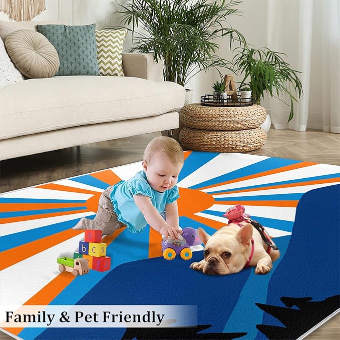 Boho Sun Area Rugs 4x5ft, Abstraction Deco Kids Play Rug, Minimalist Sunburst Throw Rugs Bedroom Fluffie Soft for Coffee Shop Living Room Under Table Game Room