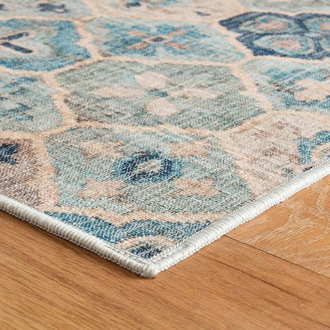 Dash & Albert Pali Multi Machine Washable Rug, 7.5 X 9.5 Feet, Blue Geometric Pattern