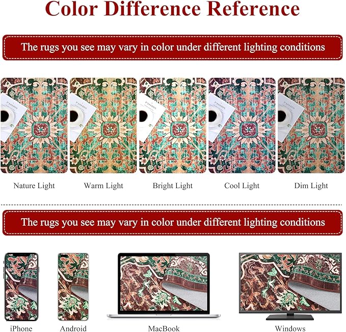 U'Artlines Boho Vintage Area Rug 3x5 Machine Washable Low Pile Ultra-Thin Soft Floor Carpet Non Slip Non Shedding Accent Rug for Living Room Bedroom Entryway Dining Room Office Rust＆Teal