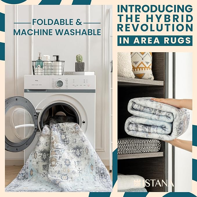 Istana 5x7 Area Rug - Blue Rugs for Living Room 5x7 - Foldable Rugs for Bedroom - Stain Resistant Washable Rug - Eco-Friendly Boho Area Rugs - Easy to Clean Living Room Rug