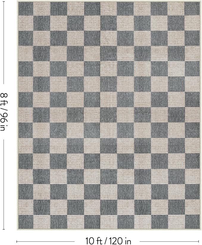 LIVEBOX 8x10 Area Rugs for Living Room, Checkered Non-Slip Washable Rugs, Farmhouse Neutral Classic Geometric Pattern Large Boys Area Rug for bedroom, Carpet for Living Dining Room Office(Grey,8'x10')