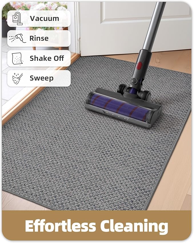 Color&Geometry Ultra-Thin Indoor Door Mat, 26"x47" Low-Profile Non-Slip Entryway Rug with Modern Geometric Texture, Washable Doormat for Indoor Entrance, Front Door, Light Grey (Rolled-up NO Creases)