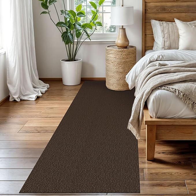 EARTHALL Washable Runner Rug 3x8 Ft Non Slip Runners for Hallways Wide Cotton Rubber Backed Kitchen Runner Braided Indoor Floor Carpet for Entryway, Hallway, Kitchen, Bedroom, Brown/Coffee