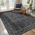 Charcoal Black Area Rug 6x9, Vintage Earth Tone Dark Rugs for Living Room Bedroom, Washable Non Slip Low Pile Thin Carpet Rug for Dining Room Guest Room Home Office