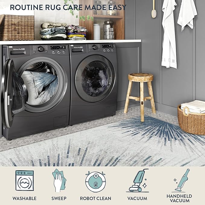 Lahome Modern Machine Washable 6 x 9 Area Rug, Non-Slip Ultra-Thin Big Rugs for Living Room Throw Soft Large Carpet for Bedroom, Abstract Print Indoor Carpet for Dining Room Office (Blue/Gray, 6'x9')