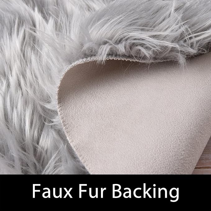 Latepis Round Grey Rugs 6.7ft Faux Sheepskin Fur Circle Rug Fluffy Rugs for Living Room Washable Furry Nursery Shaggy Rug Luxury Home Decor