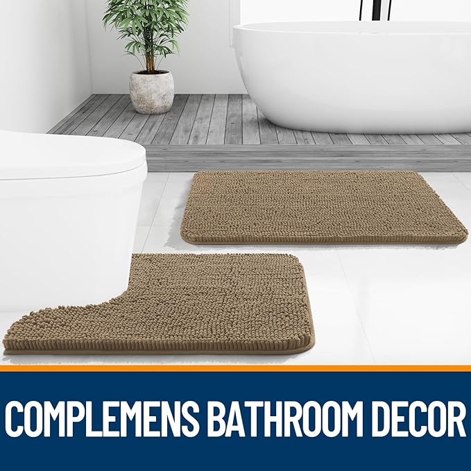 OLANLY Bathroom Rugs 24x16, Extra Soft Absorbent Chenille Bath Rugs, Rubber Backing Quick Dry, Machine Washable Bath Mats for Bathroom Floor, Tub and Shower, Home Decor Accessories, Tan