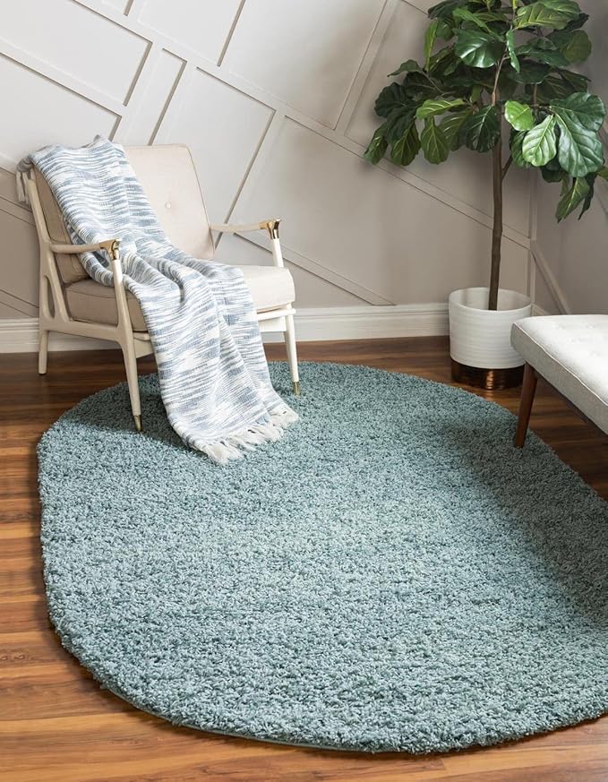 Unique Loom Solid Shag Collection Area Rug (3' 3" x 5' 3" Oval Light Slate Blue)
