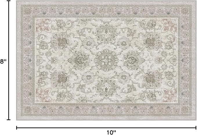 Phantoscope Washable Area Rug 8'x10' Non-Slip, Vintage Neutral Rugs for Living Room, Bedroom, Dining Room, Distressed Boho Floral Medallion Pattern, Low-Pile Foldable Floor Carpet, Cream Beige/Neutral