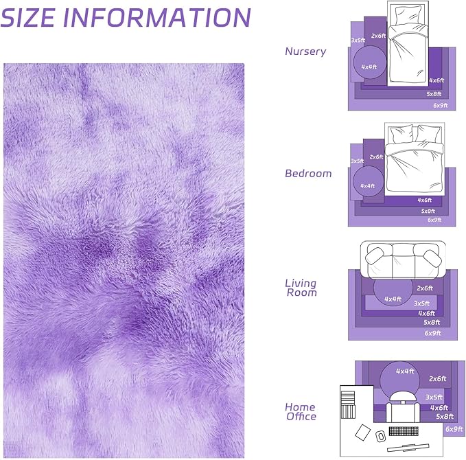 duduta Purple Plush Round Rug 4x4 ft, Tie Dye Fluffy Shag Rugs for Bedroom Classroom Nursery Playroom Dorm Decor, Washable Non Slip