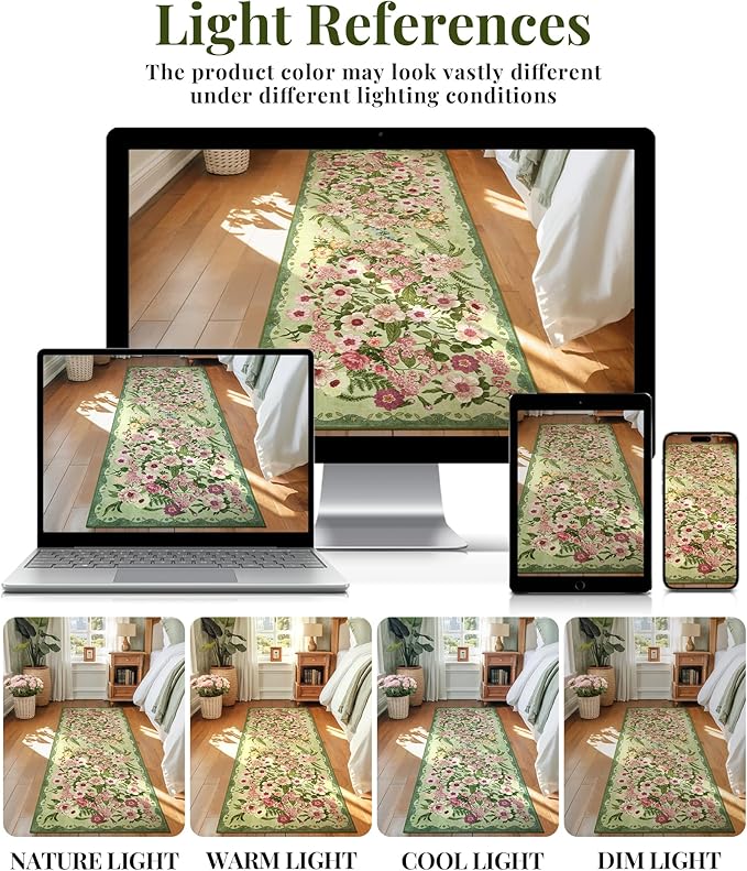 Floral Washable Round Area Rug - 6x6 Round Rugs Living Room Rug Soft Non-Slip Low Pile Large Indoor Accent Circle Carpet for Closet Bedroom Dining Room Home Office Nursery, 6ft Green