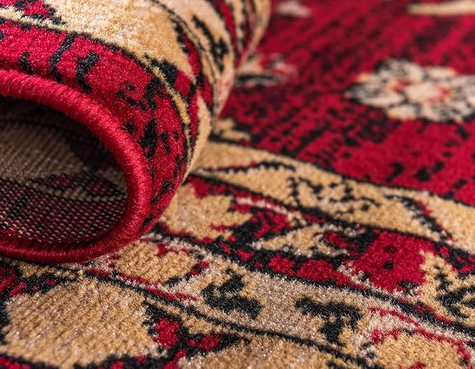 Unique Loom Taftan Collection Border Geometric Tribal Inspired Design Area Rug (2' 2 x 8' 2 Runner, Red/ Gold)