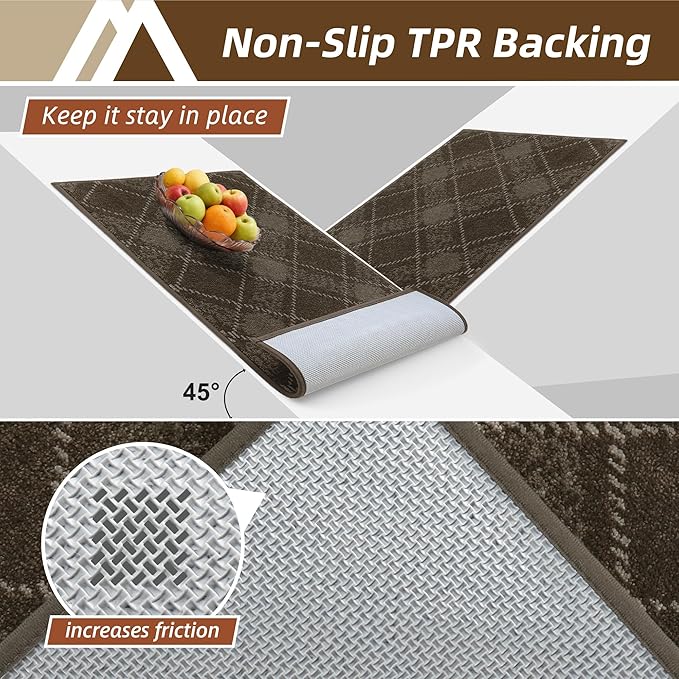 COSY HOMEER Plaid Door Mat 24" x 36",Dirt Trapper Entryway Rugs,Non-Slip Washable Farmhouse Doormat,Low Profile Welcome Mats for Paws Brown