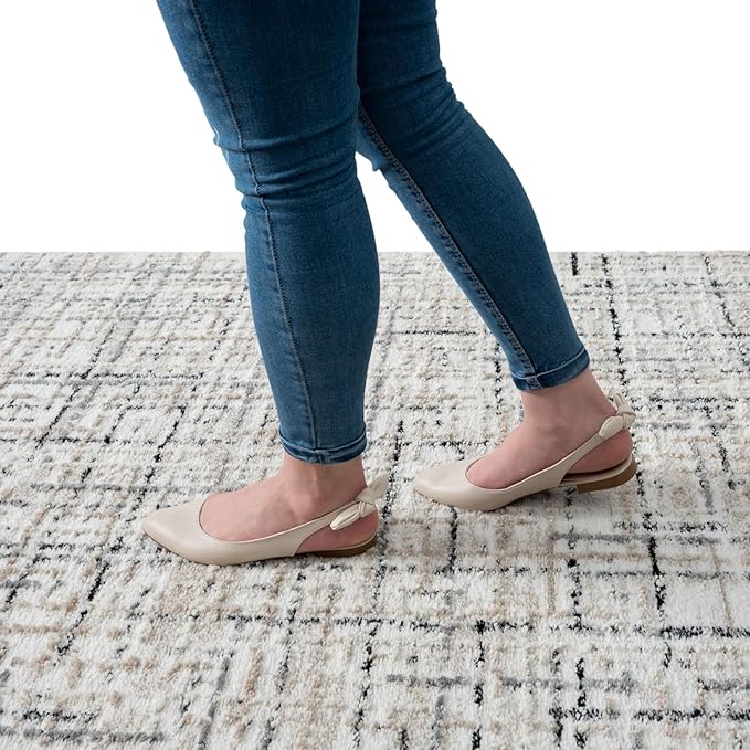 Abani Grey Area Rug for Living Room, Bedroom - Crosshatch Pattern - Durable & Easy to Clean (9' x 12')