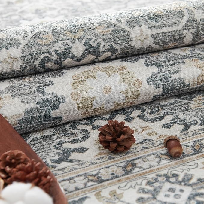 jinchan Runner Rug 3x10 Washable Hallway Rug Distressed Gray Multi Vintage Floral Runner Kitchen Floor Cover Indoor Mat Retro Entryway Living Room Bedroom Office Farmhouse Grey