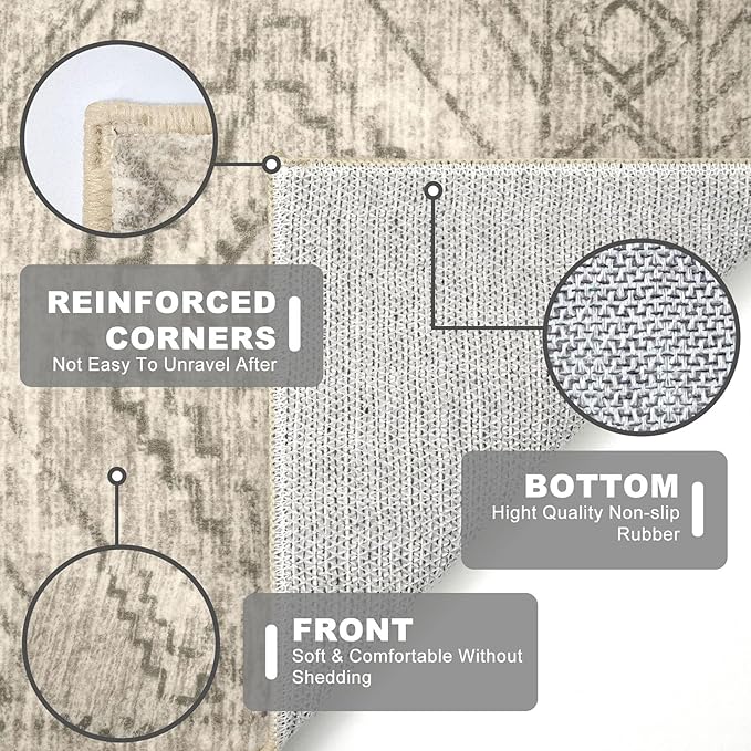KILOCOCO Hallway Runner Rug 2'x10' Runners for Hallways Washable Runner Rug Non Slip Rubber Backed Low-Pile Runners for Bedroom Kitchen Living Room Laundry Room Boho Rugs, Beige/Gray/Green