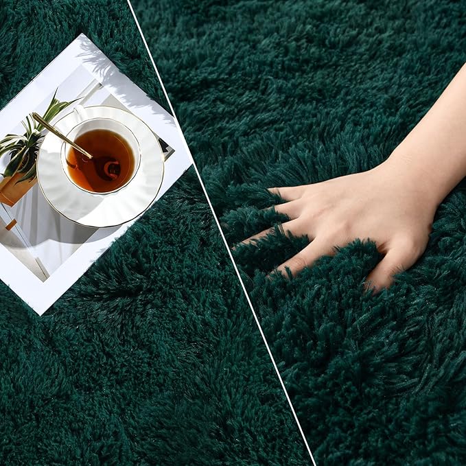 Soft Deep Green Area Rug Shaggy Rugs Fluffy Carpets for Living Room Bedroom Girls Room Nursery Home Decor, 4 X 6 Dark Green Tie-Dyed Plush Fuzzy Rugs, Shag Indoor Floor Bedside Rug