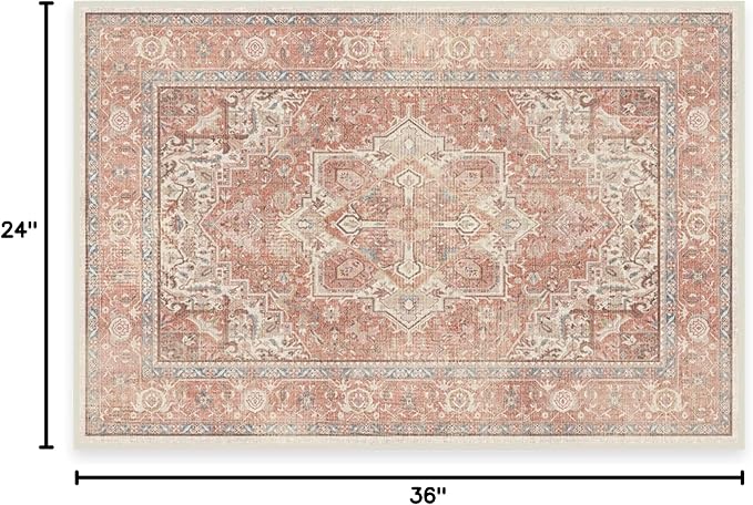 RUGGABLE Washable Area Rug – Kamran Rose Pink 2x3, Stain-Resistant, Non-Slip – Small Machine Washable Rugs for Living Room, Bedroom, Hallway, Entryway & Bathroom–with Standard Pad