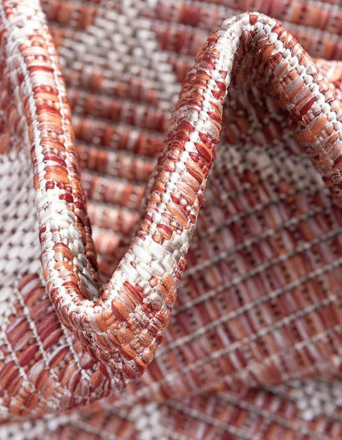 Unique Loom Outdoor Trellis Collection Area Rug - Tribal Trellis (5' 3" Octagon, Rust Red/ Ivory)
