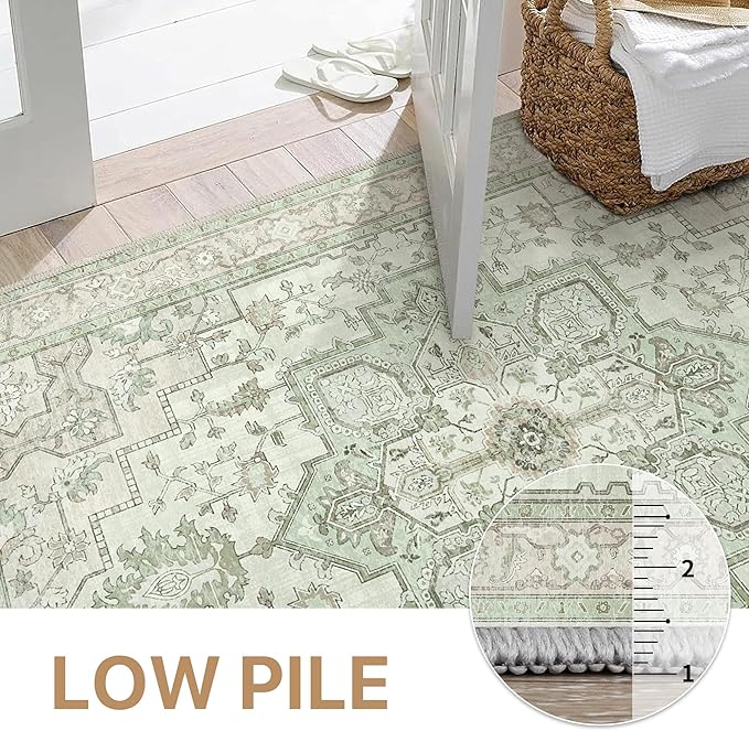 GENIMO 2x7 Runner Rugs for Hallway, Machine Washable Non Slip Vintage Rugs, Low Pile Lightweight Soft Print Rug for Enrtyway, Corridor, Home Office, Kitchen, Oat Light