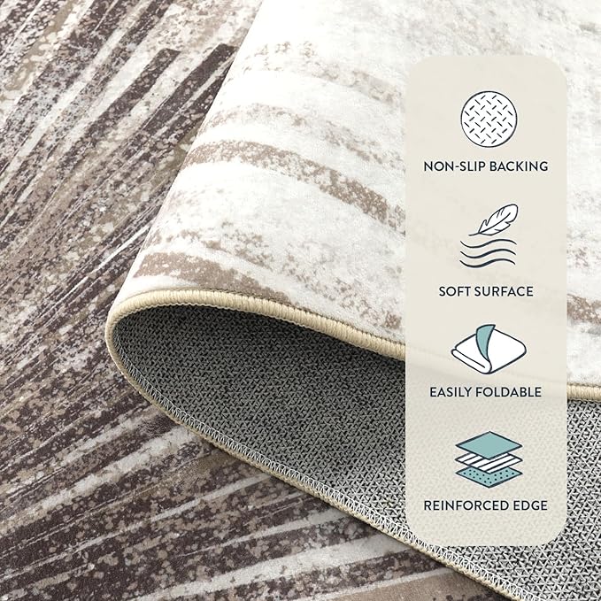 Lahome Modern 2.5x8 Washable Runner Rug, Non-Slip Stain Resistant Ultra-Thin Kitchen Hallway Runner, Abstract Print Carpet Rug for Hallway Bedroom Laundry - Brown/Gray