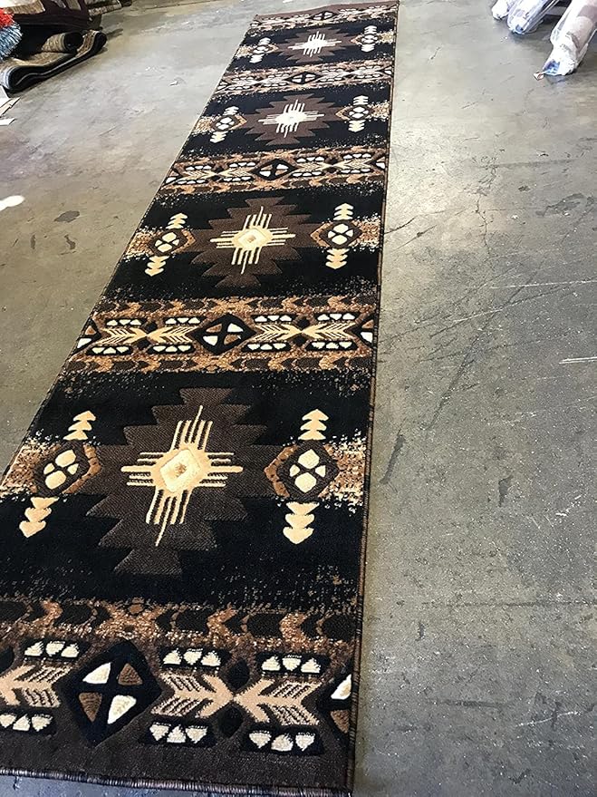 YHSF South West Native American Area Rug C318 - Easy Clean, Thick, Soft, Durable Native Tribal American Indian Inspired Rug for Bedroom/Living Room and more -Black, 2 Feet 4 Inches x 10 Feet 11 Inches
